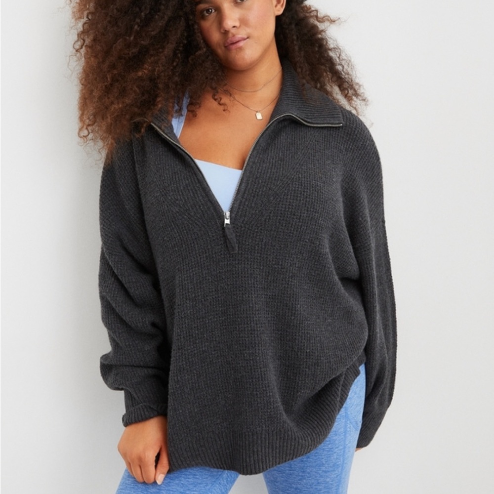 Aerie Cozy up waffle quarter zip sweater in XS